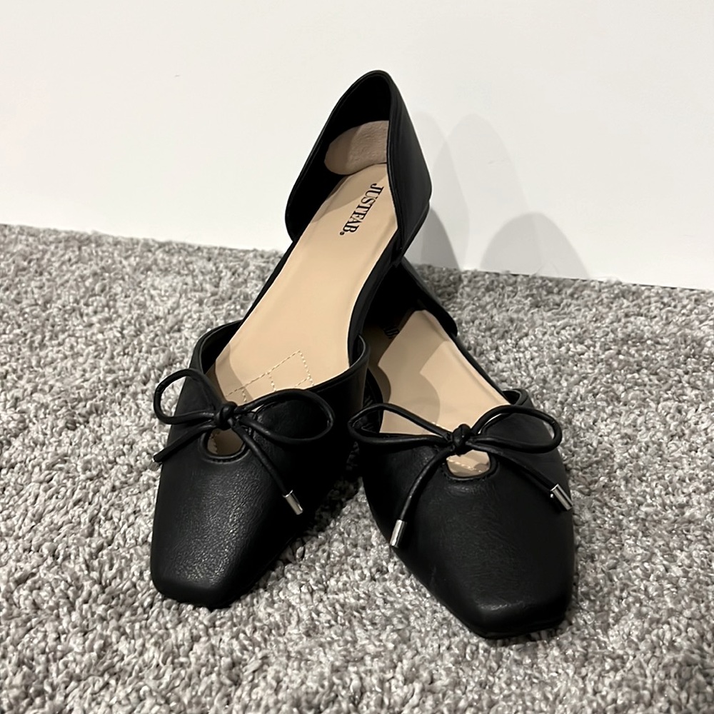 🥿 New JustFab Palma Black Bow Tie Flats